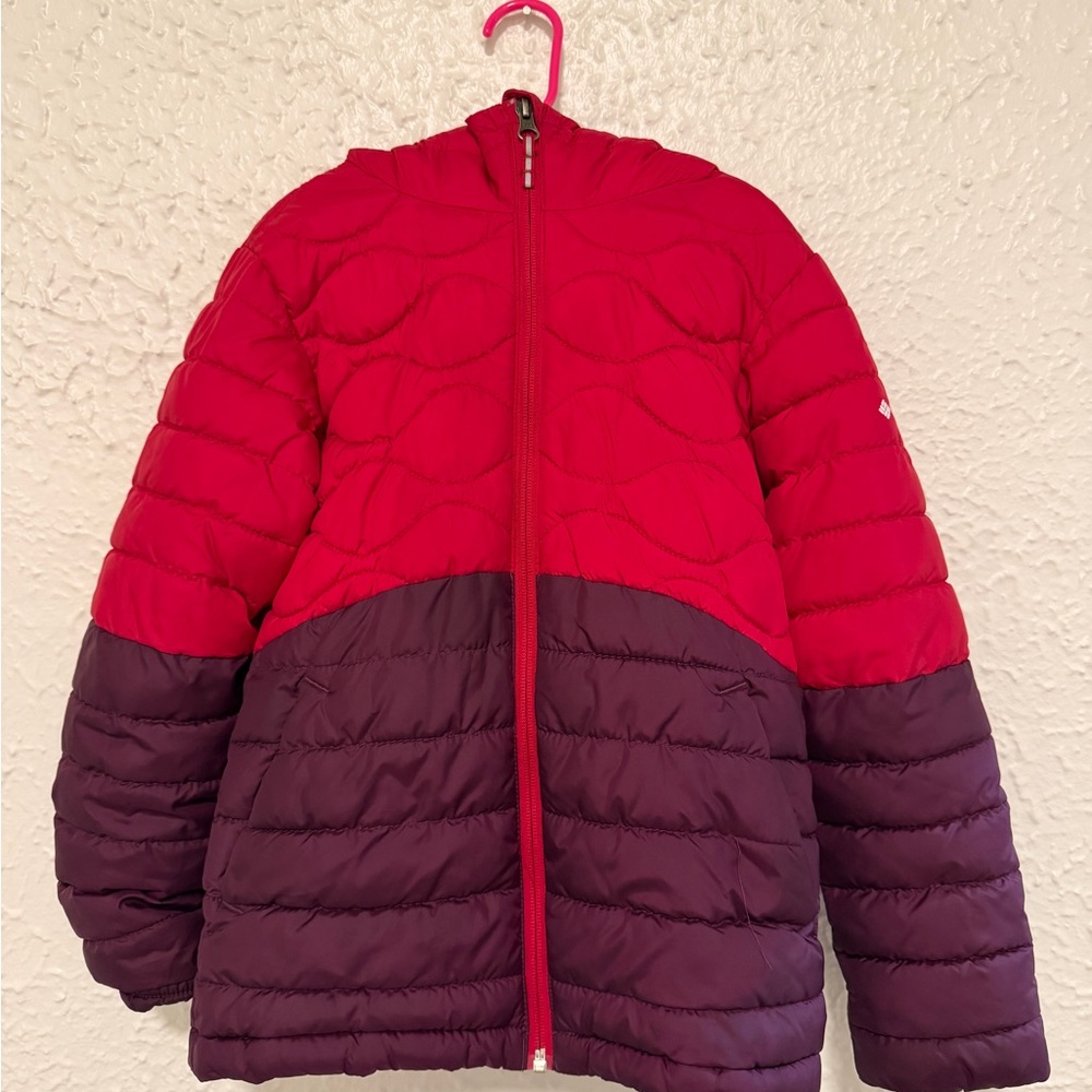 Columbia, Red and Purple Girl's Puffer Jacket. Small (7-8)
